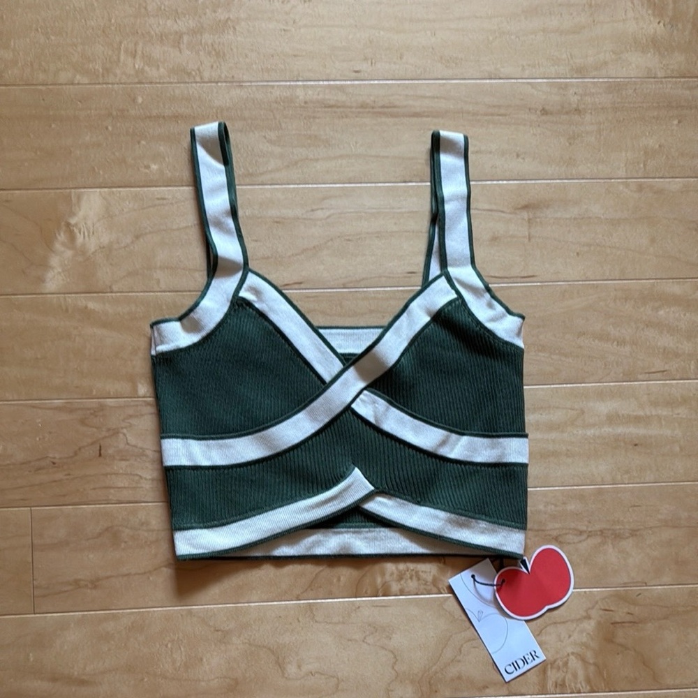 Cider Forest Green and Cream Striped Crop Top